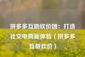 拼多多互助砍价团：打造社交电商新体验（拼多多互帮砍价）  第1张