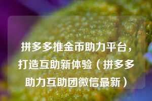 拼多多推金币助力平台，打造互助新体验（拼多多助力互助团微信最新）  第1张