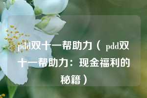 pdd双十一帮助力（ pdd双十一帮助力：现金福利的秘籍）  第1张